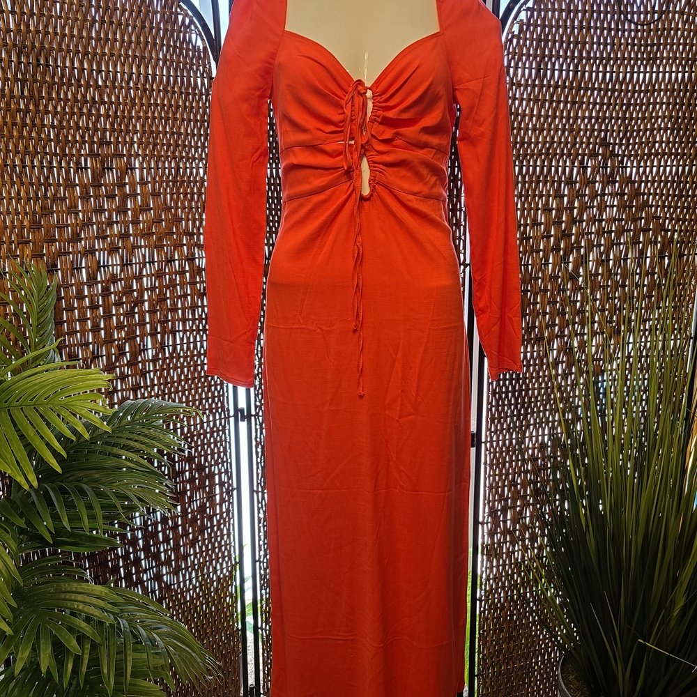 H&M Red Ruched Tie Front Gown